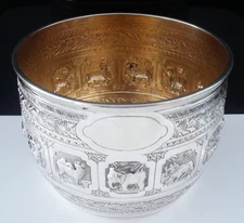 Scottish Sterling Silver Sugar Bowl with Wild Animals, Hallmarked Glasgow 1881