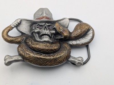 Vintage 1990 Skull & Snake Belt Buckle Great American Products USA #1961
