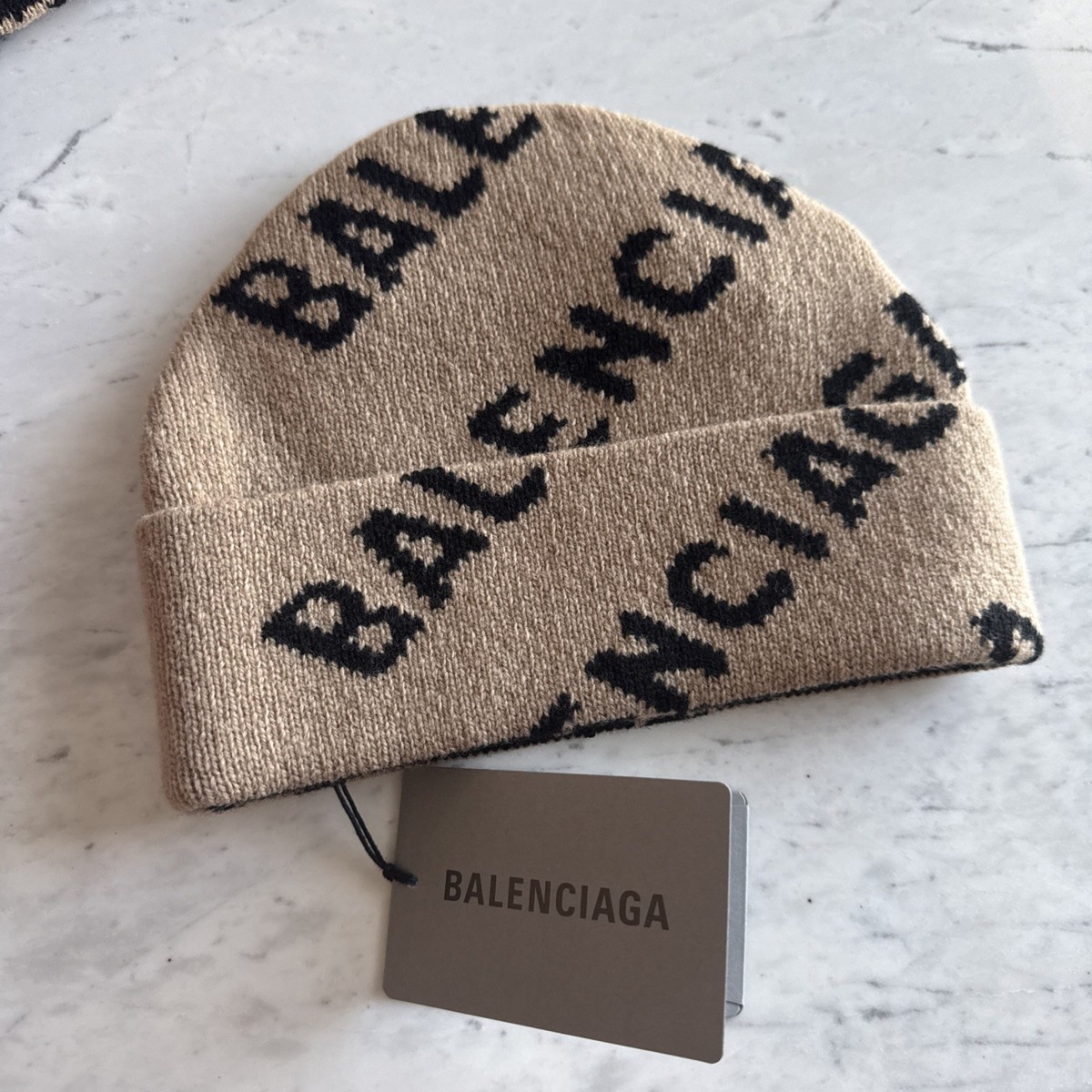 Balenciaga Logo Wool Beanie Hat in Beige BNWT OS | eBay