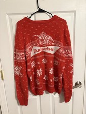 Budweiser Ugly Christmas Sweater Red White Snowflake Beer Logo Knit Pullover