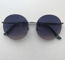 Women s Round Metal Sunglasses Silver Frame Blue Gradient Tinted Lenses