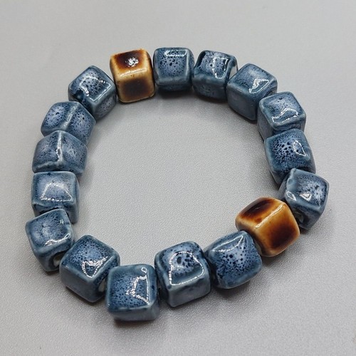 Paparazzi Glaze Craze Blue and Brown Ceramic Cube Beads Stretch Bracelet