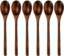 Wooden Spoons Set - 6 Natural Japanese Soup Spoons for Cooking and Serving