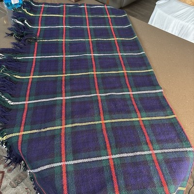 Vintage Troy Robe Stadium Blanket 100% Wool Blue Tartan