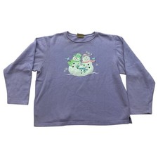 Vintage Snowman Sweatshirt Womens Lavender Embroidered Christmas Pullover Stain