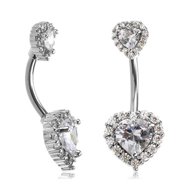 Piercing ombligo hecho de acero inoxidable vidrio cristal corazón oro PVD Foto 2 de 4