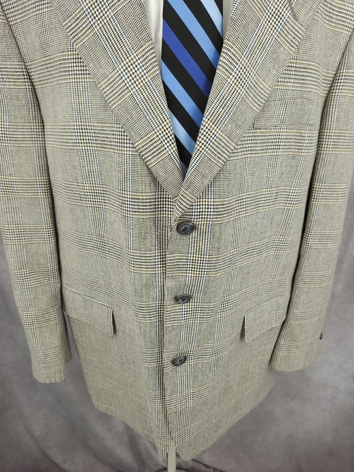 Jeffrey Banks Blazer Mens 46R Gray Windowpane Silk Wool Sports Coat Jacket 3 B - Image 2 of 4
