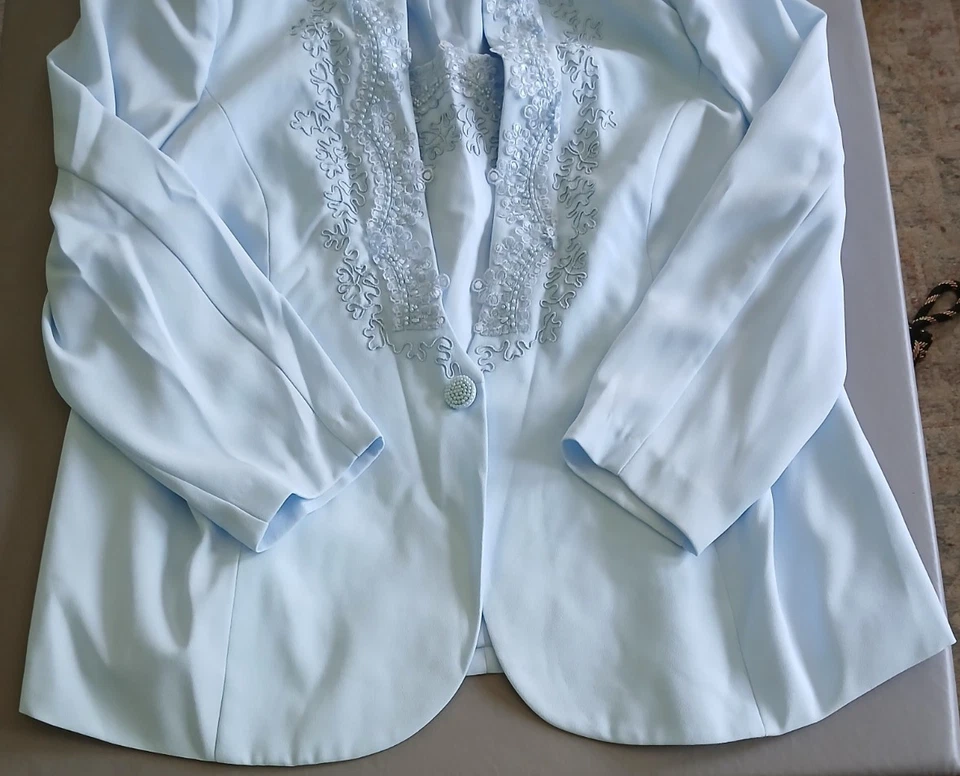 Morgan Miller 2 Piezas Talla 22W Chaqueta Falda Traje Azul Forrado Bordado Nuevo con Etiquetas De Colección Foto 3 de 4