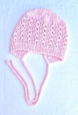 Pink Cotton Baby Knitted Bonnet 0-3 months Pink