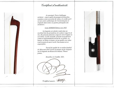 4/4 FRENCH violin bow by MORIZOT BROTHERS/ Guillaume certificate
