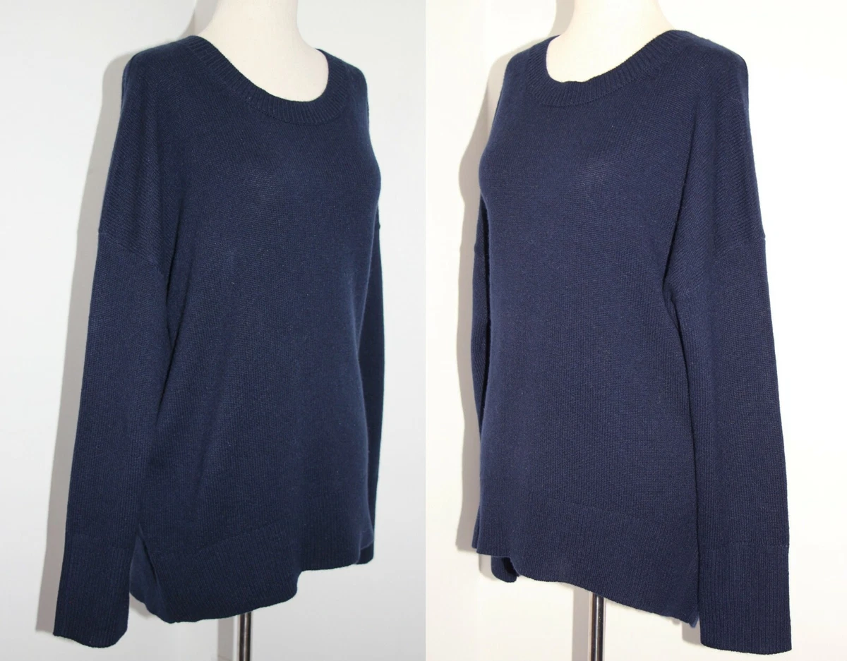 Theory Karenia F Soft 100% Cashmere Arc Hem Sweater in Inkwell (Navy) sz L $315