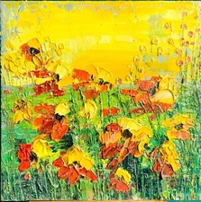 Ukrainian sunflowers field Oil painting Original Art Impasto