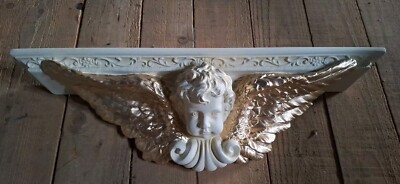 Large Wall Console Cherub Angel Baroque Shelf Fireplace Console Storage Cream Gold