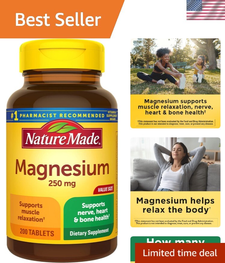 Magnesium Supplement 250 mg Oxide Tablets - Supports Nerve, Heart & Bone Health