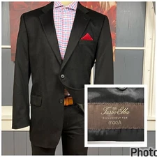 Tasso Elba Cashmere Jacket Sport Coat Mens 42L Long Black Blazer