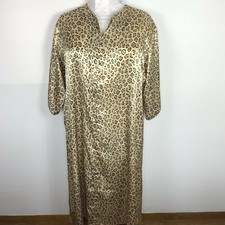 Valerie Stevens Womens Nightgown sz S Brown Animal Print Relaxed Fit Long Sleeve