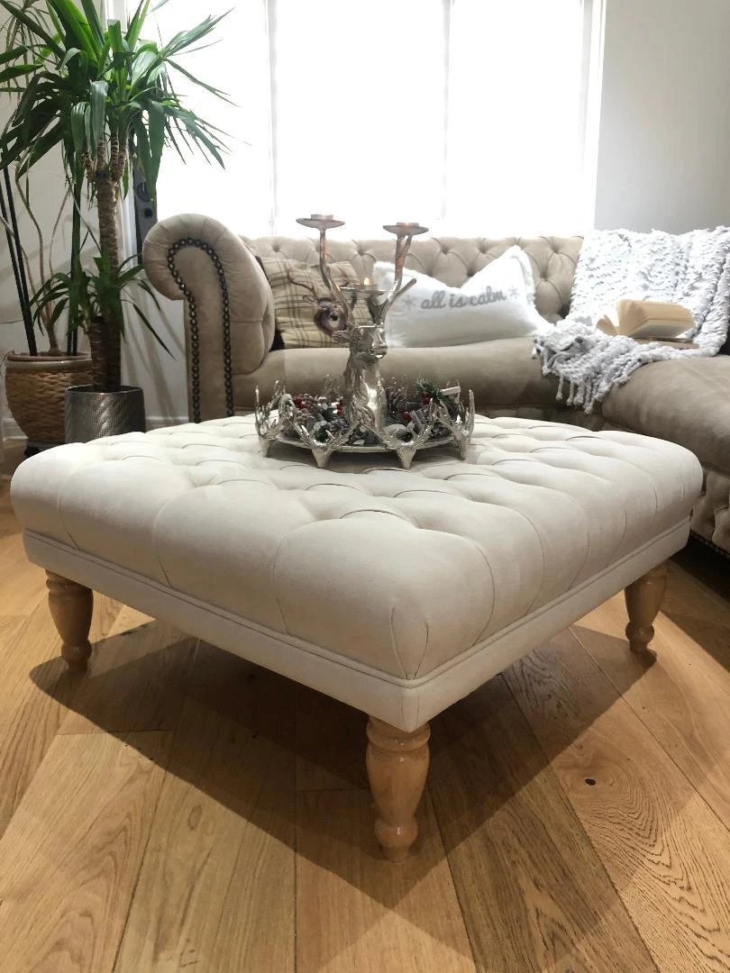 Cream velvet footstool deals