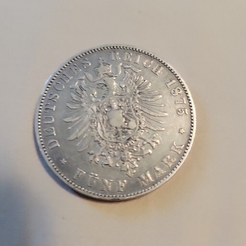 German States SAXONY Silver 5 Mark 1875 E Dresden Very Fine Deutsches Reich - Picture 5 of 7