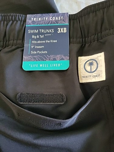 Trinity Coast Mens B&T Swim Trunks 3XB Black Pockets 9" Inseam NWT - Picture 5 of 10
