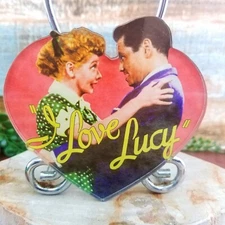VTG I Love Lucy Acrylic Heart Fridge Magnet Lucille Ball & Desi Arnaz Ata Boy