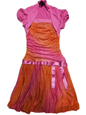 IZ Byer Soft Stretchy Short Sleeve Pink Orange Tutu Dress size 10