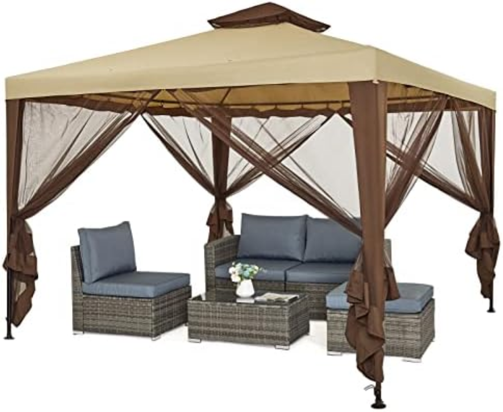 Mondeer Gazebo da giardino, 3 x 3 m, doppio tetto gazebo con 4 zanzariere latera