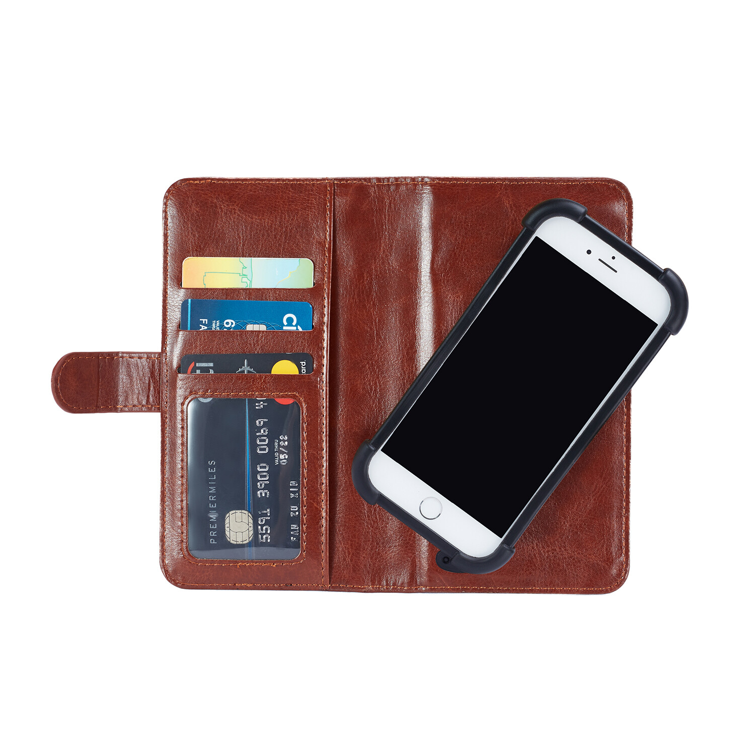 Housse Portefeuille + écouteurs Pour Huawei Y7 (2018) - Cuir Artificiel Brun, 3 Emplacements Cartes - Neuf