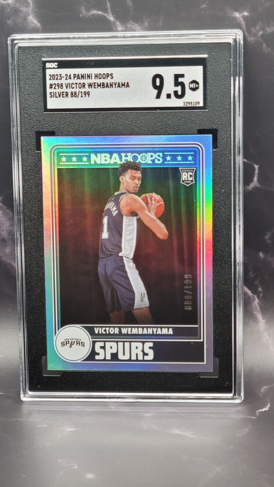 2023-24 Panini NBA Hoops - Hoops Silver #298 Victor Wembanyama /199 (RC) SGC 9.5