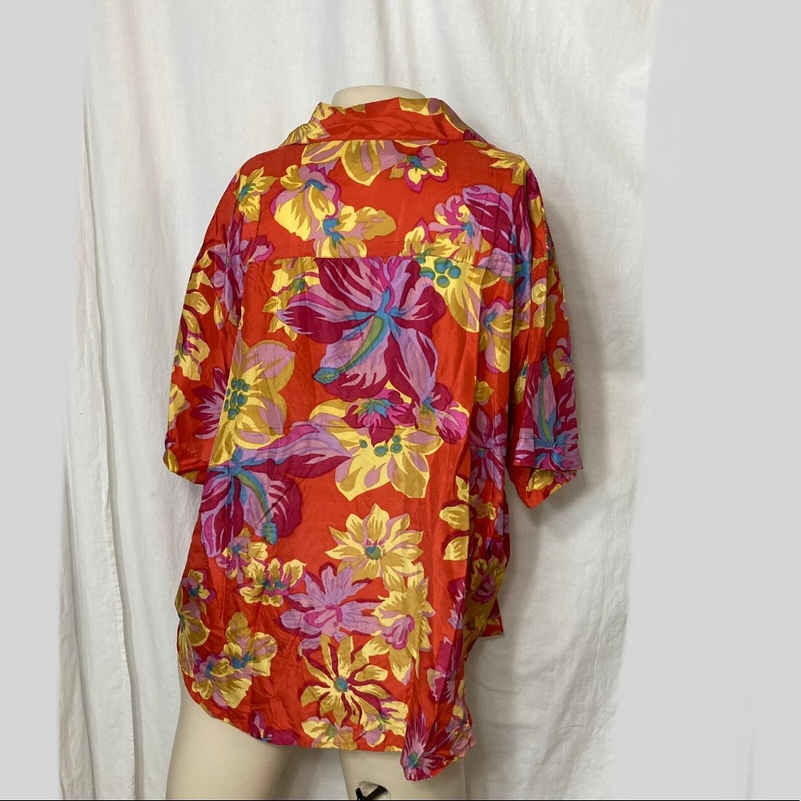 Notations silk flower button down blouse petite m… - image 4