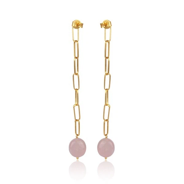 Pendientes largos de cadena de eslabones rectangulares abiertos chapados en oro en plata de ley Foto 3 de 4