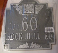  60 Rock Hill Rd Pewter Garden Yard Lawn Address Plaque Sign  Orig $109 NIP