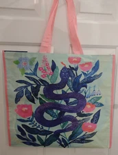 Blue Snake and Floral Design Shopping Bag Eco Friendly TJ Maxx