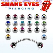 16G Double Gem Surgical Steel Curved Barbell ...