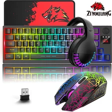 2.4G Wireless RGB Backlit Gaming Keyboard and Mouse Headset Combo for Computer