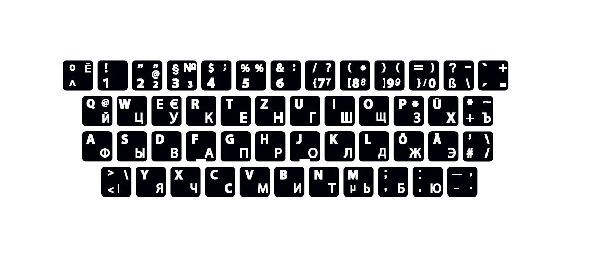 Deutsch-Russische Tastatur-Aufkleber RUS-DE schwarz WEISS  NEU QWERTZ 13x 13mm