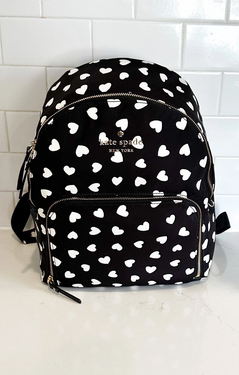 Kate Spade Watson Hearts Hartley Nylon Mini Zaino Borsa Borsa Nero e Bianco