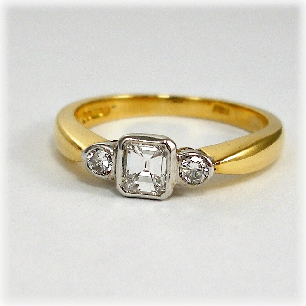0.70 ct Emerald Cut Lab Created Diamond Engagement Ring - 10K Yellow Gold