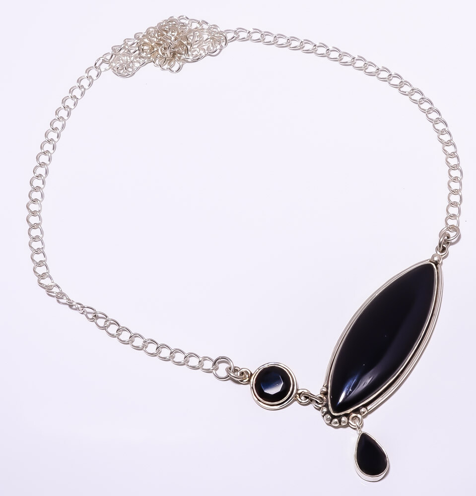 Black Onyx - Brazil Gemstone 925 Sterling Silver Handmade Necklace 17.99