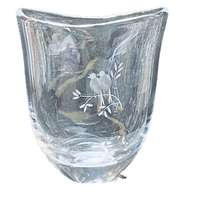 Orrefors Vase Nils Landberg 4.5'' Signed Numbered Etched Love Birds 