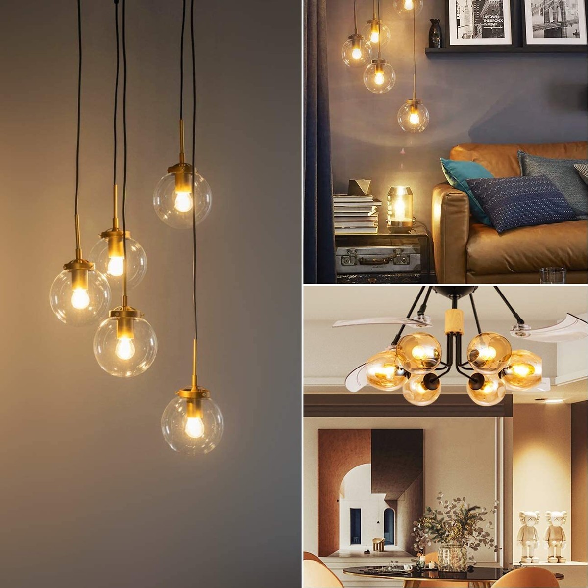 6 Pack E26 G45 LED Globe Bulbs - Dimmable, Warm White, Clear Antique Style For Fans & Pendants 9 thumbnail image