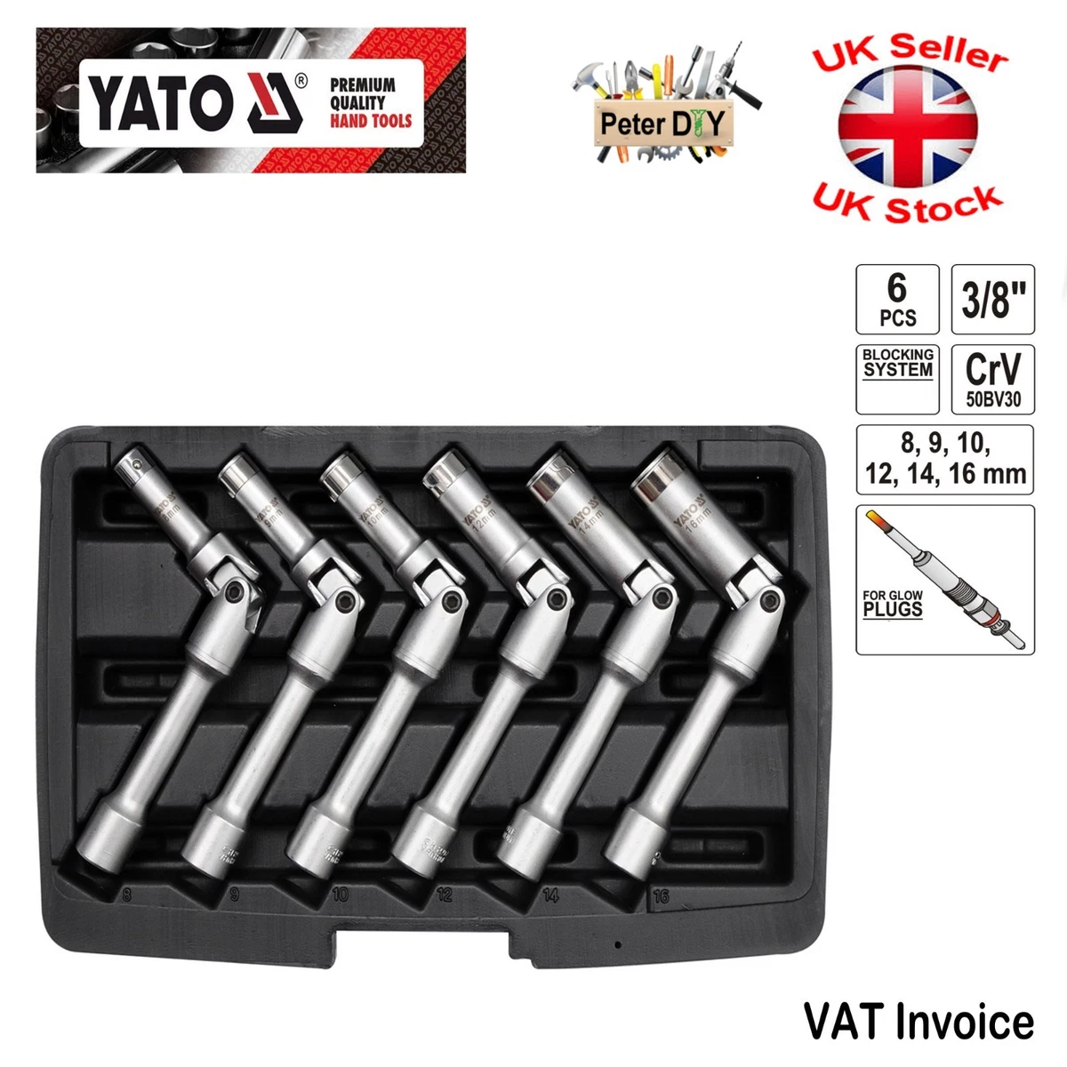 6 Pcs GLOW PLUG Socket Set 3 8