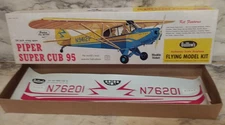 1961 Guillow's PIPER SUPER CUB 95 Flying Balsa Model Kit - BOX, DECALS, MANUAL