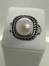 Sterling Silver 925 White Pearl Square Rope Statement Ring Size 7