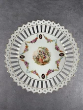 Vintage Germany Pierced Edge Bowl Courting Couple Floral Swag Garland 7 1/2" D