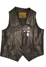 Vtg HUDSON Men's 44 Black Leather Biking Western Military Insipired Pins Vest.