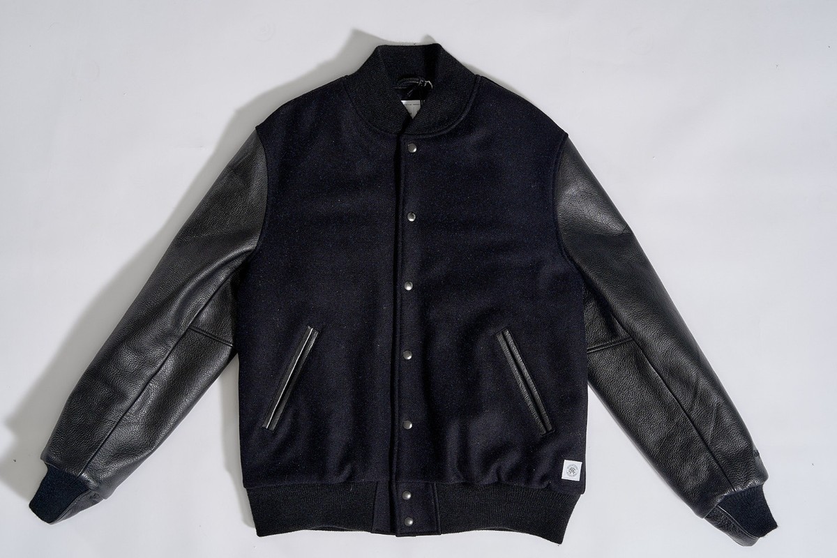 Reigning Champ x Golden Bear Albany Black Varsity Jacket Leather