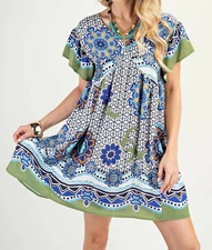 Gigio Printed V-Neck Mini Dress Size L