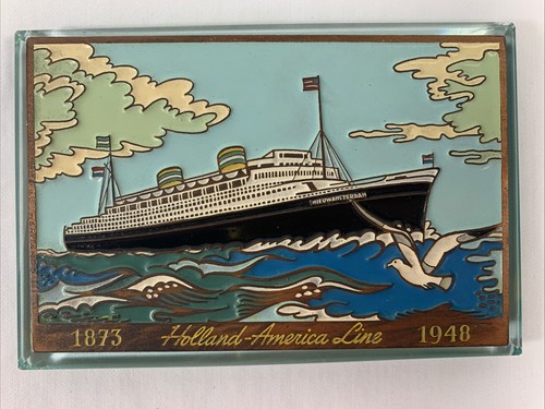 Vtg Holland America Line Ship Commemorative Plaque Cloisonne Enamel 1873 1948
