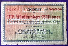 Selb Porzellanfabrik Krautheim & Adelberg 500 Mio Mark 1.10.23 Ch Krautheim faks