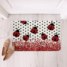 Cute Ladybug Kids Bath Mats,Red Black Ladybird Beetle Insect Rustic Girls Boy...